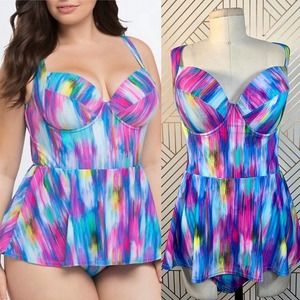 Torrid Multicolor Peplum One-Piece Swimsuit